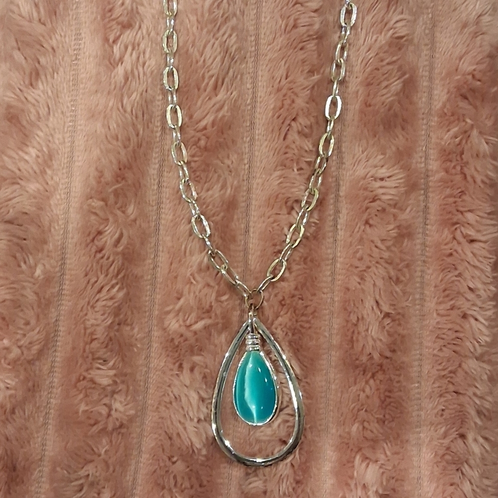 Vintage Silver Teardrop Necklace with Blue Pendant